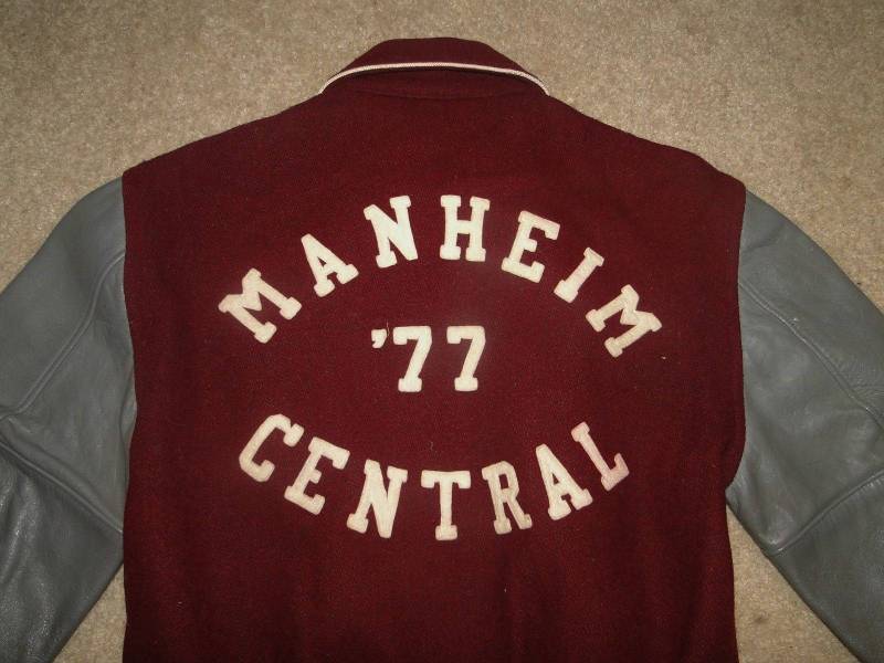 Vintage Manheim 77 Zentrale Wolle Leder Mantel Jacke Varsirty Letterman Sz..36 von drkvintageStudio