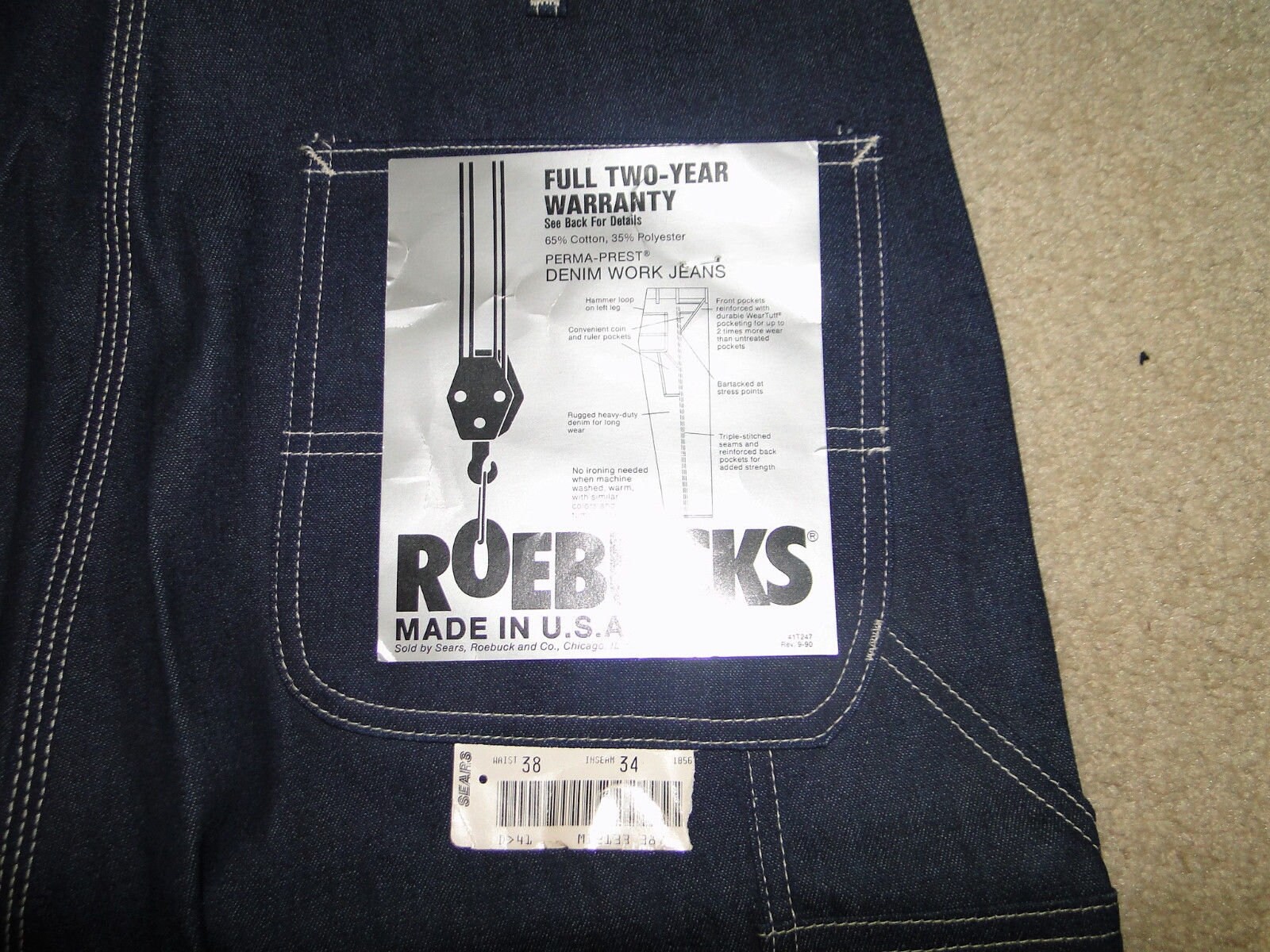 Vintage Sears Roebucks Deadstock Denim Engineer Arbeitshose Größe. 38 X 34 von drkvintageStudio