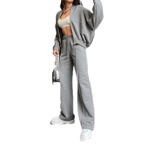 Damen Sweatshirt Loungewear Crop und Bottom Anzüge Trainingsanzug Sets Solid Zip für Herbst Winter Warm von drola