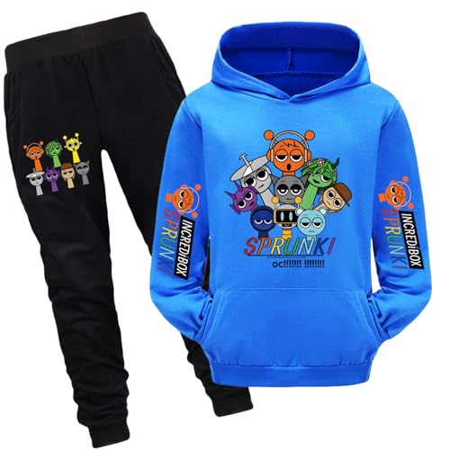 Sprunki Kinder Kapuzenpullover+Hose Set,100% Baumwolle Druck Lange Ärmel Pullover mit Taschen Winterkostüm Casual Regular mit Kapuze für Jungen und Mädchen Geschenk von drola