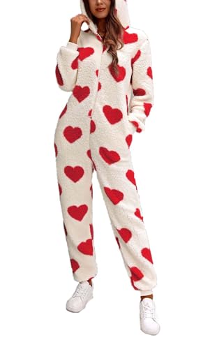 Damen Winter Fleece Onesie Pyjamas, Zip Up Casual Nachtwäsche Overall Kleidung für Herbst Winter von drola