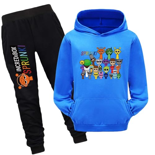 drola Sprunki Hoodie+Hose Sets,100% Baumwolle mit Kapuze Trainingsanzug mit Taschen Casual Regular Pullover für Jungen und Mädchen Geschenk von drola