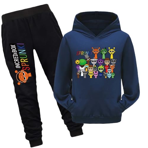 drola Sprunki Hoodie+Hose Sets,100% Baumwolle mit Kapuze Trainingsanzug mit Taschen Casual Regular Pullover für Jungen und Mädchen Geschenk von drola