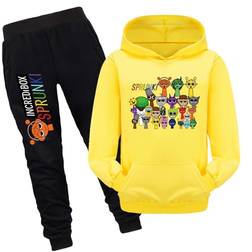 drola Sprunki Hoodie+Hose Sets,100% Baumwolle mit Kapuze Trainingsanzug mit Taschen Casual Regular Pullover für Jungen und Mädchen Geschenk von drola