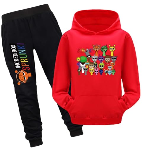 drola Sprunki Hoodie+Hose Sets,100% Baumwolle mit Kapuze Trainingsanzug mit Taschen Casual Regular Pullover für Jungen und Mädchen Geschenk von drola