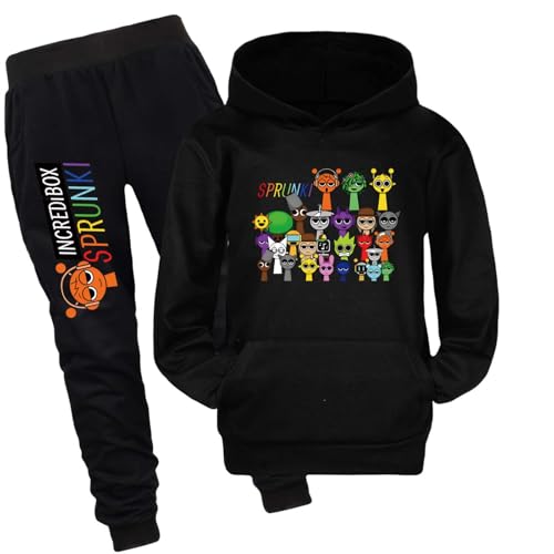 drola Sprunki Hoodie+Hose Sets,100% Baumwolle mit Kapuze Trainingsanzug mit Taschen Casual Regular Pullover für Jungen und Mädchen Geschenk von drola