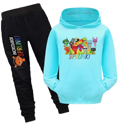 drola Sprunki Kapuzenpulli und Hose Set,Unisex 100% Baumwolle 2 Stück Sets Winter Warm Hooded Casual für Kinder Jungen Mädchen von drola