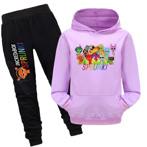drola Sprunki Kapuzenpulli und Hose Set,Unisex 100% Baumwolle 2 Stück Sets Winter Warm Hooded Casual für Kinder Jungen Mädchen von drola