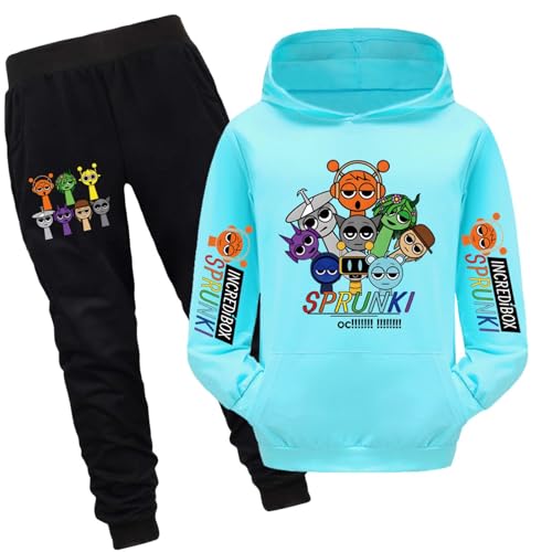 Sprunki Kinder Kapuzenpullover+Hose Set,100% Baumwolle Druck Lange Ärmel Pullover mit Taschen Winterkostüm Casual Regular mit Kapuze für Jungen und Mädchen Geschenk von drola