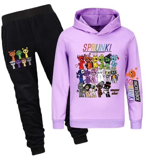 drola Sprunki Kinder Trainingsanzug Sets 100% Baumwolle Kapuzenpulli und Hose Set, lange Ärmel mit Kapuze Winter Workout für Kinder Jungen und Mädchen von drola