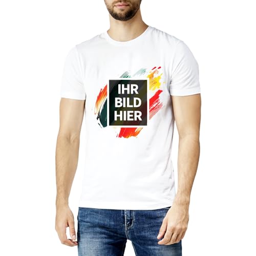 Personalisierbares T-Shirt, eigenes Design, Upload von Bild und Text, 100% leichte Baumwolle, S bis 3XL, Herren Unisex (DE/NL/SE/PL, Alphanumerisch, L, Regular, Regular, Weiß) von druck.de
