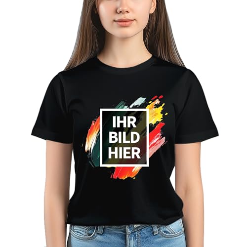 Personalisiertes T-Shirt – Damen – mit Foto + Text selbst gestalten – Frauen - Schwarz, S von druck.de