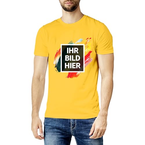 Personalisiertes T-Shirt – Herren – mit Foto + Text selbst gestalten – S bis 3XL – Unisex - Männer (L, Gelb) von druck.de