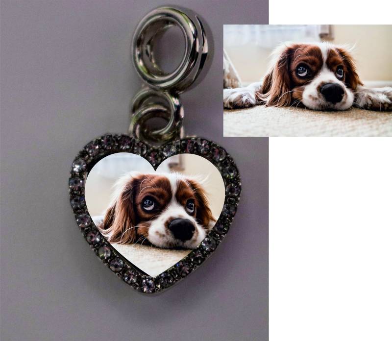 Herzanhänger/Charm Kette, Armband Mit Eigenem Foto Personalisiert, Strass-Steinchen von drucklady