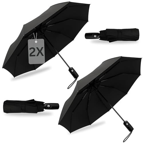 drytogo 2X Regenschirm sturmfest I Taschenschirm leicht 390 Gramm I Regenschirm klein Ø 98cm für Reise und Alltag I Taschenschirm automatik auf und zu I Für Damen und Herren I von drytogo