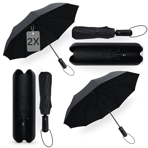 drytogo 2X Regenschirm sturmfest mit Reiseetui I Taschenschirm gross Ø105cm I Regenschirm automatik auf und zu I Taschenschirm windfest für 2 Personen I Für Damen und Herren I von drytogo