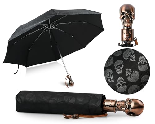 ds. distinctive style Automatischer Totenkopf Regenschirm - Einhandbedienung, Kompakt & Leicht (106cm) - Ideal für Regen und Sonnenschutz von ds. distinctive style