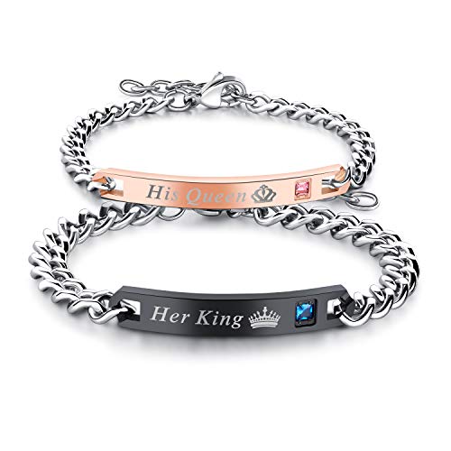 Partner Armband Edelstahl Rose Gold Schwarz Silber Damen Herren Paar Armbänder Armkette mit Gravur His Queen Her King von dsanbo