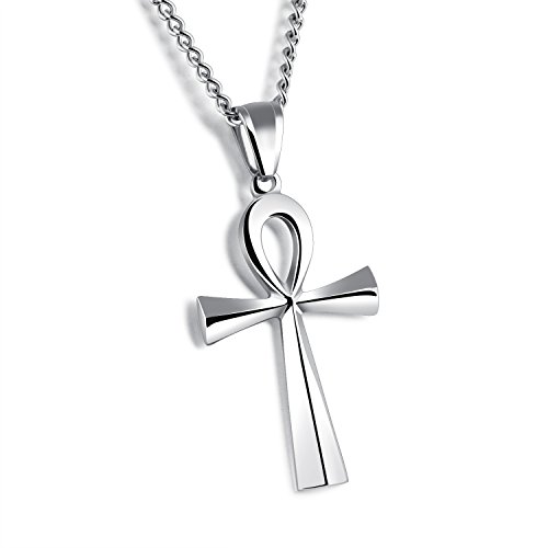 dsanbo Edelstahl Halskette Anhänger Ägypten Ankh Kreuz mit 62cm Kette für Männer Frauen Schmuck, Silber Schwarz Gold von dsanbo