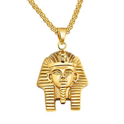 dsanbo Edelstahl Männer Halskette Anhänger Tutanchamun Ägypten Pharao Retro Schmuck Herren Kette Farbe Gold von dsanbo
