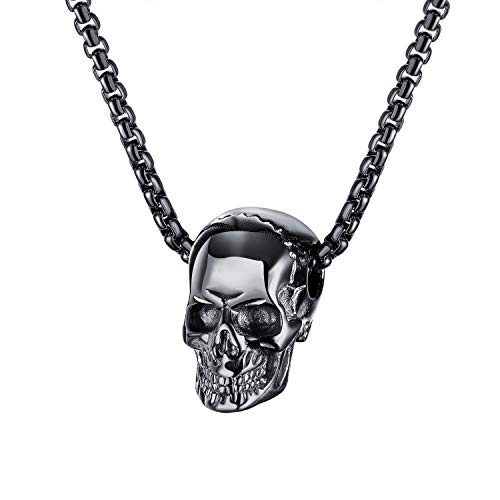 dsanbo Herren Edelstahl Kette Totenkopf Anhänger Biker Gotik Skull Skelett Halskette von dsanbo