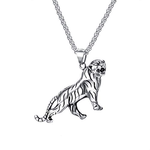 dsanbo Herren Halskette Silber Tiger Anhänger Edelstahl Kette 55cm Männer Schmuck von dsanbo