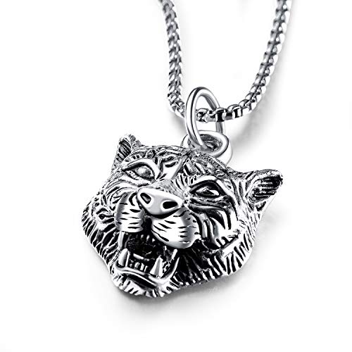 dsanbo Punk Halskette Edelstahl Anhänger Tiger Kopf Herren Männer Kette Schmuck von dsanbo