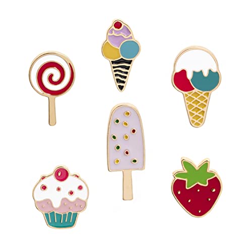 Brosche 6 -Stcs niedliche Emaille Pins Bagnads für Rucksäcke Emaille Pin Set Ice Cream Pins Kuchenstifte Erdbeernadeln Lutschende Pins Pins für Jacken Hut Kid's Geschenke von dsbdrki