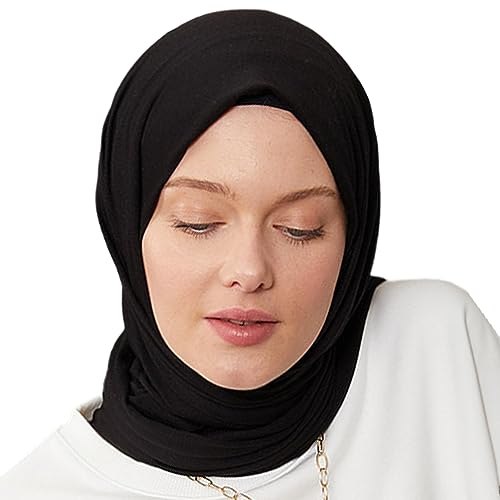 Premium Jersey Turban Kopftuch Schal Wrap Instant Hijab Für Damen | Instant Hijab | Schal Cap für Frauen Hijab Muslim (Schwarz) von dscarf