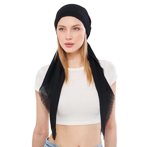 dscarf Chemo Kopftuch für Frauen mit Haarausfall Vorgebundene Kopftücher | Weiche Chemo-Kopfbedeckung | Kopfbedeckung bereit Kopfbedeckung Turban in Versiegelter (Schwarz) von dscarf