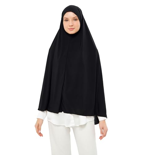 dscarf Damen Kopftuch Muslimischen Gebet Halstuch Lange einfarbig Khimar | Tuch Hijab Weich Gemütlich Unter Schal Islamische Schals (Schwarz) von dscarf