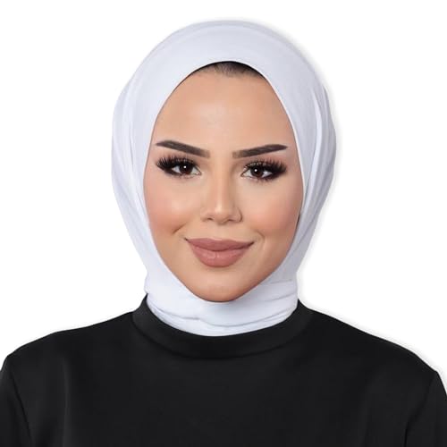 dscarf Hijab Kopftuch Damen muslimisch Stretch Full Cover Islamisch | Fertig aufgenähter Jersey-Turban | Moderne islamische Chiffon Kopftücher Premium Kopftuch (Weiß) von dscarf