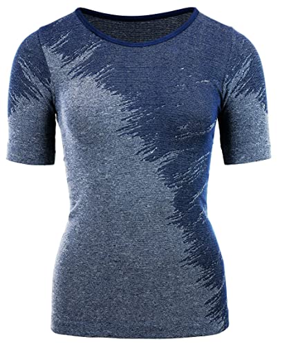 duParc Women's Active Wear Sportshirt, nahtlos, schnell trocknend, Melange-Effekt Yoga Shirt, Blau, Extra Large von duParc