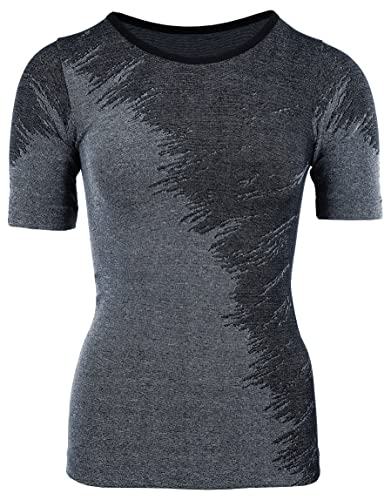 duParc Women's Active Wear Sportshirt, nahtlos, schnell trocknend, Melange-Effekt Yoga Shirt, Grau, Extra Large von duParc