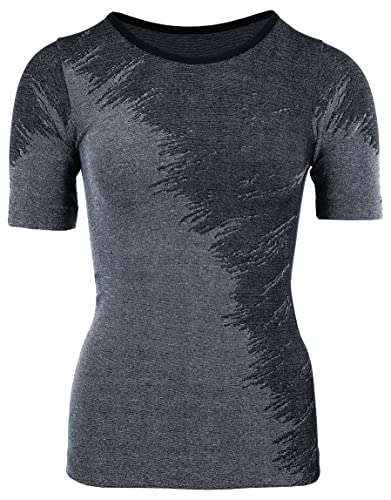 duParc Women's Active Wear Sportshirt, nahtlos, schnell trocknend, Melange-Effekt Yoga Shirt, Grau, Small von duParc