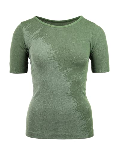 duParc Women's Active Wear Sportshirt, nahtlos, schnell trocknend, Melange-Effekt Yoga Shirt, Grün, Extra Large von duParc