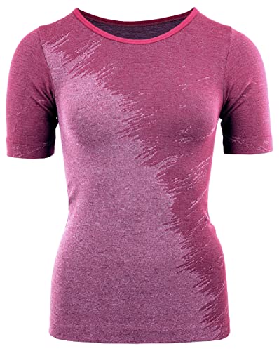 duParc Women's Active Wear Sportshirt, nahtlos, schnell trocknend, Melange-Effekt Yoga Shirt, Rot, Medium von duParc