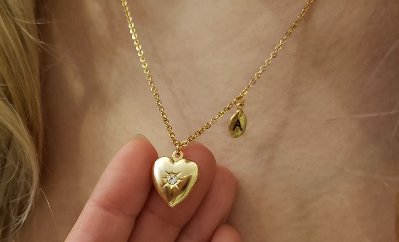 18 K Gold Herz Medaillon Halskette, Anhänger, Liebe Erste Blatt Layering Brautjungfer Geschenk, Geschätztes Geschenk von dua770
