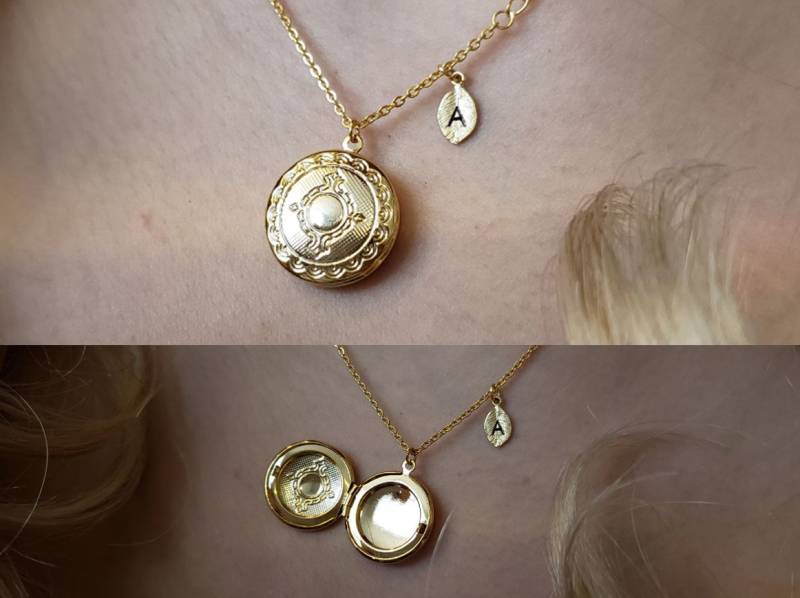 18K Gold Floral Design Medaillon Halskette, Locket Charm Rose Blume Muttertag, Brautjungfer Geschenke 18K Gold Floral Design Medaillon Halskette, Locket Charm Rose Blume Muttertag, Brautjungfer Geschenke von dua770