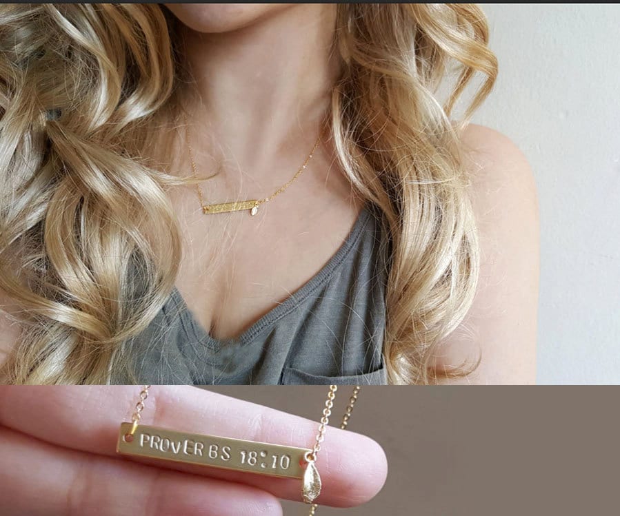 Christliche Halskette, Bibel Vers Individuelles Zitat Religiöse Minimale Handgestempelte Brautjungfer Geschenk von dua770