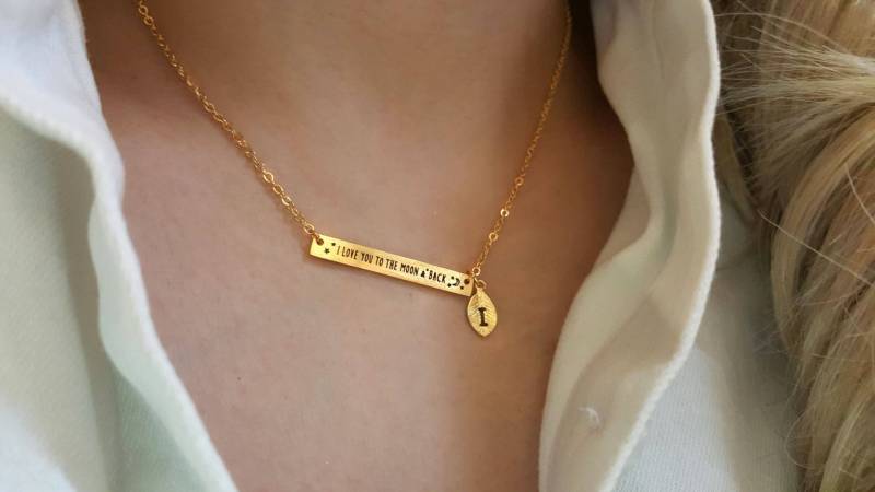 Ich Liebe Dich Bis Zum Mond & Zurück Halskette, Bar Gold Silber Tiny Brautjungfer Geschenk, Geburtstagsgeschenk Ich Liebe Dich Bis Zum Mond & Zurück Halskette, Bar Gold Silber Tiny Brautjungfer Geschenk, Geburtstagsgeschenk von dua770