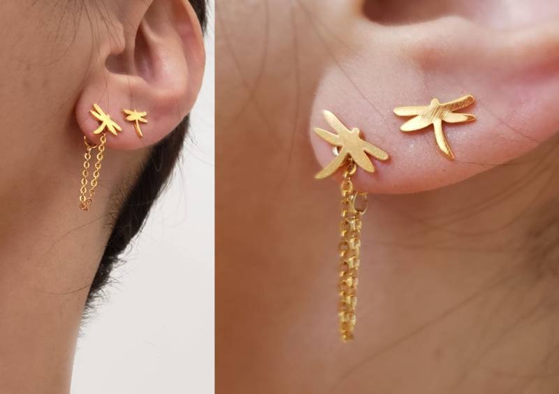 Kleine Gold Unwucht Libelle Ohrringe, Ohrring, Einfädler Ohr Jacke, Brautjungfer Geschenk, Kette Jacke Kleine Gold Unwucht Libelle Ohrringe, Ohrring, Einfädler Ohr Jacke, Brautjungfer Geschenk, Kette Jacke von dua770