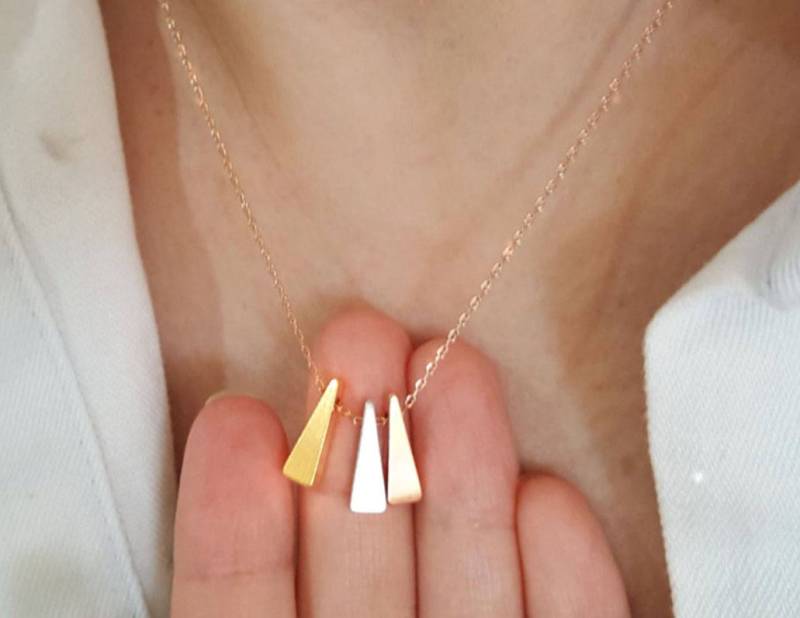 Rose Gold Dianty 3 Farben Halskette, Dreieck Layering Brautjungfer Geschenk, Geschätztes Geschenk von dua770