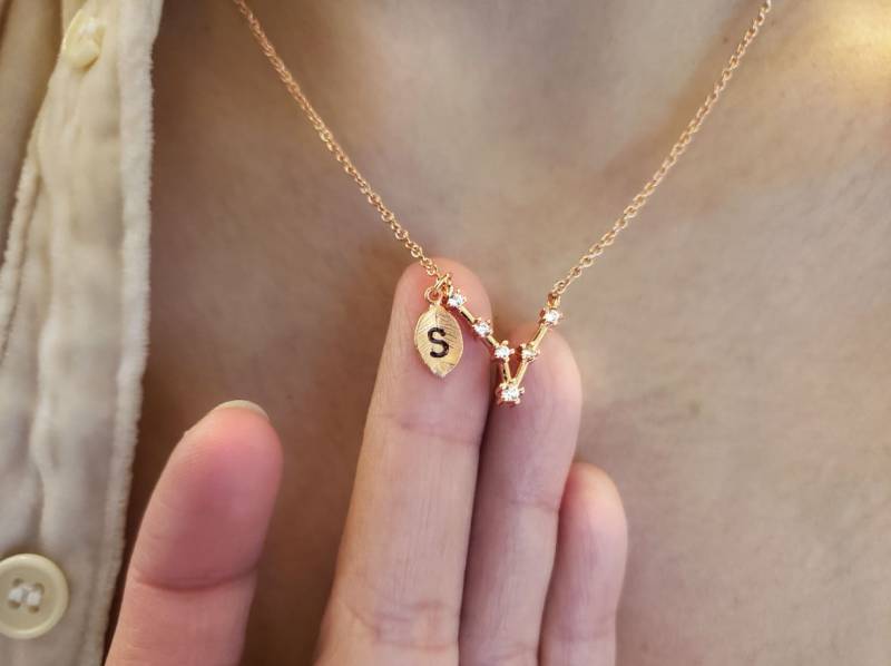 Sternbild Halskette, Sternzeichen Celestial, Zirkonia Diamanten, Rose Gold Umriss Layering Halskette von dua770