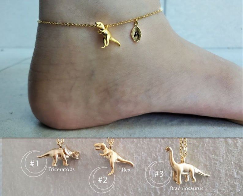 Triceratops, T-Rex, Brachiosaurus Fußkettchen Dinosaurier Schmuck Initial Baby Mutter Weihnachten Geburtstag Geschenke Personalisierter von dua770