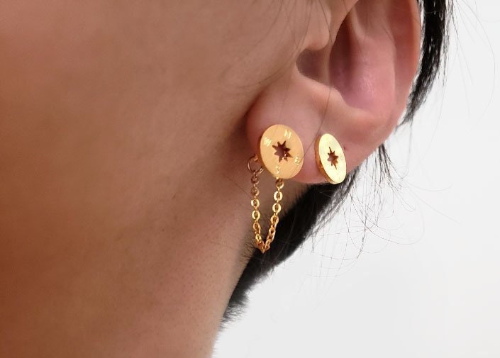 Winzige Gold Unwucht Kompass Ohrringe, Ohrring, Einfädler Ohr Jacke, Brautjungfer Geschenk, Kette Jacke von dua770