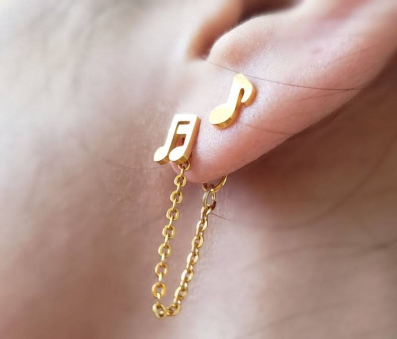 Winzige Gold Unwucht Musik Note Ohrringe, Ohrring, Einfädler Ohr Jacke, Brautjungfer Geschenk, Kette Jacke von dua770