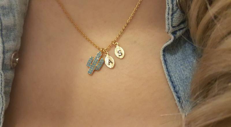 Zarte Kaktus Halskette, Türkis Blaue Erste Blatt Baum Brautjungfer Geschenk, Geschätztes Geschenk von dua770