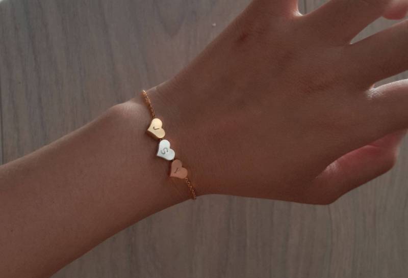 Zarte Zierliche 3 Herz Armbänder, Zarte Armband, Liebes Armband, Dünne Gold Kette, Layering Armband, Brautjungfer Geschenk von dua770