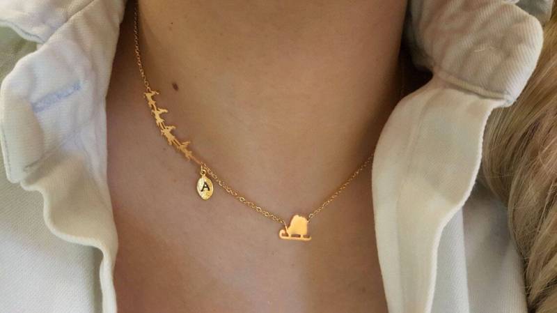 Zarte Zierliche Weihnachtsmann-Schlitten-Halskette, Weihnachtsmann-Halskette, Layering-Halskette, Hirsch-Halskette, Gefrorene Halskette von dua770